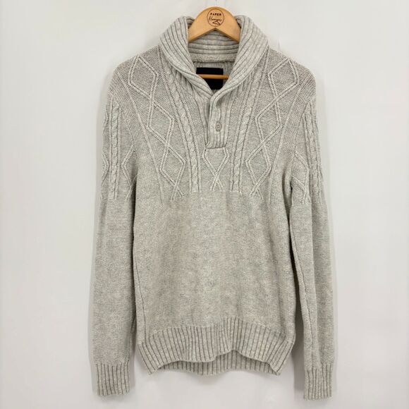 American Eagle Men's Popover Sweater, Size Med, Gray, Shawl Collar Cable Knit - Picture 1 of 9